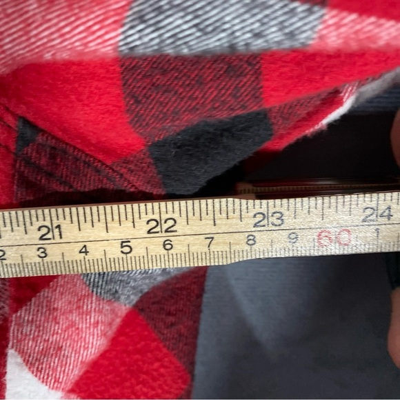 Vintage Akoo Flannel Button Down Shacket Red Plaid Shirt Timber Ridge Patch XL - Picture 9 of 9